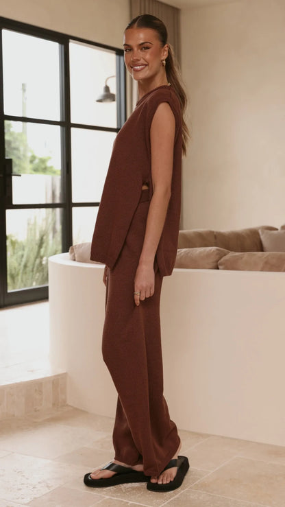Florentine Knit Vest and Pants Set Chocolate
