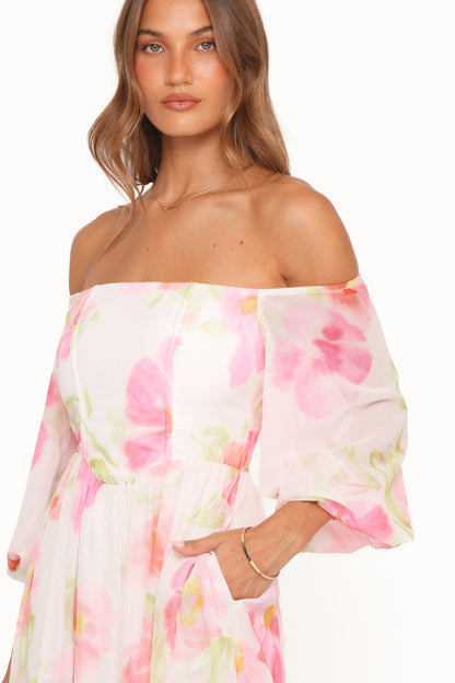Chantel Off Shoulder Maxi Dress Pink Garden Floral