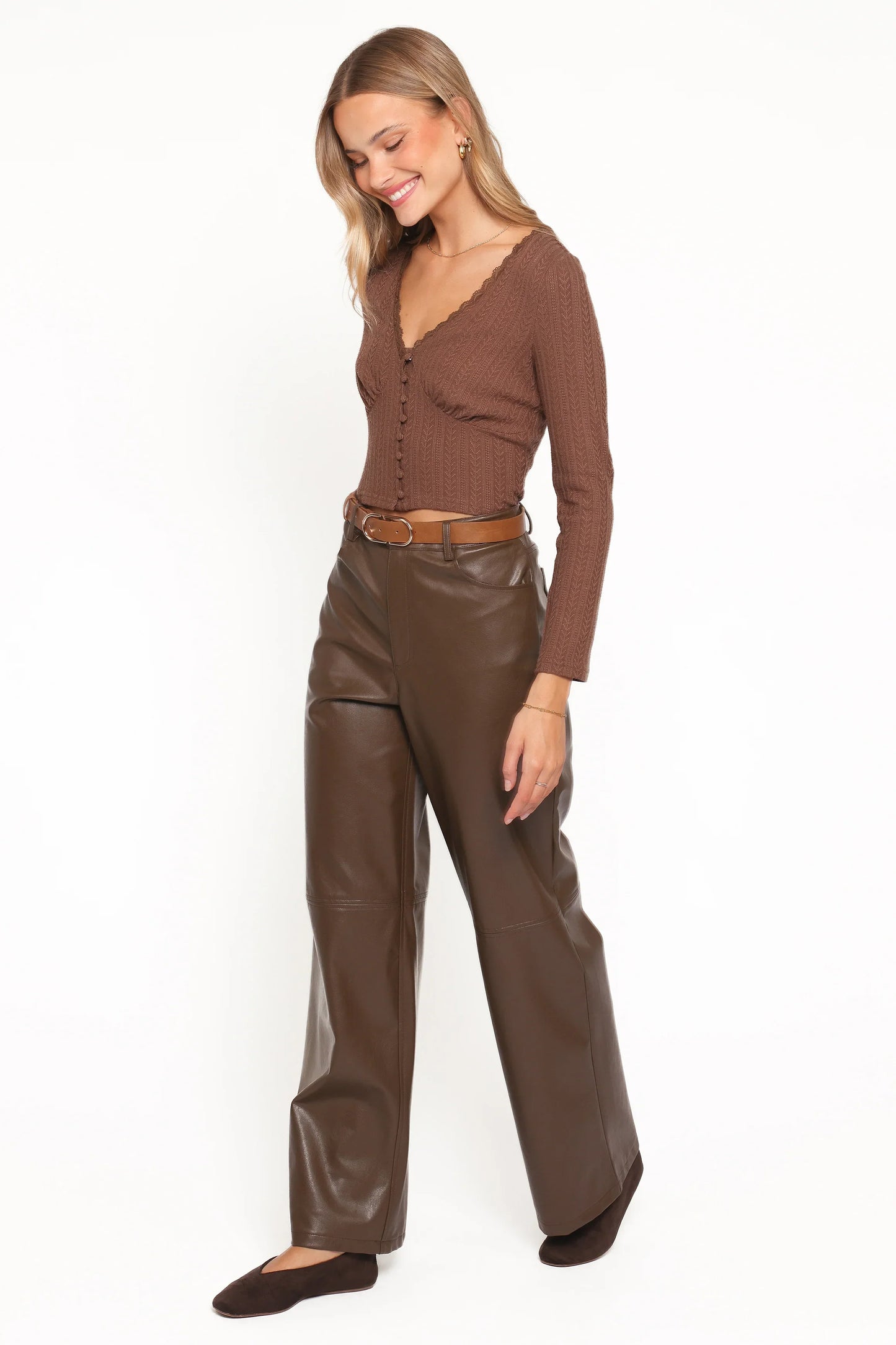 Emer Leather Pant Chocolate Brown