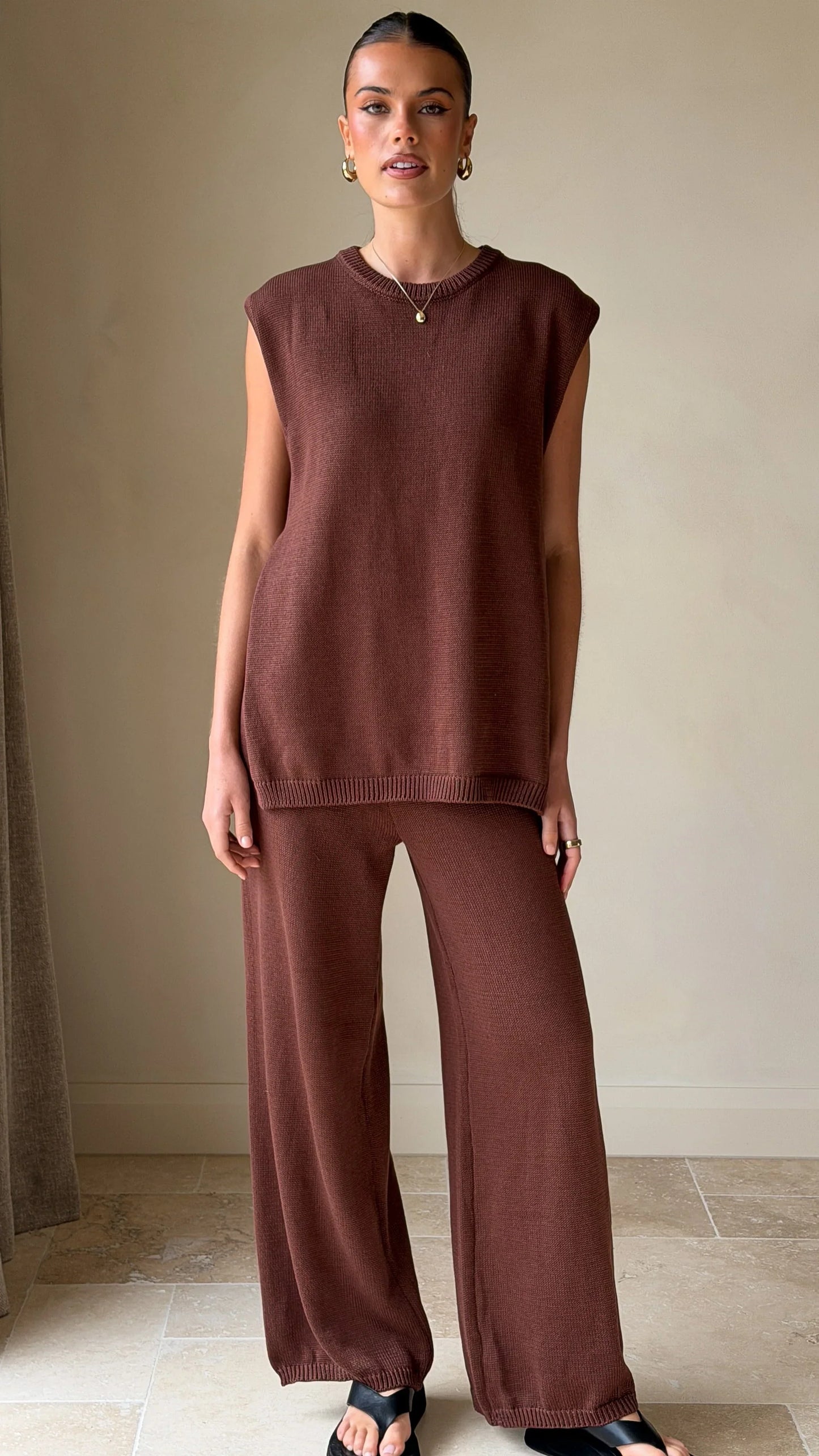 Florentine Knit Vest and Pants Set Chocolate
