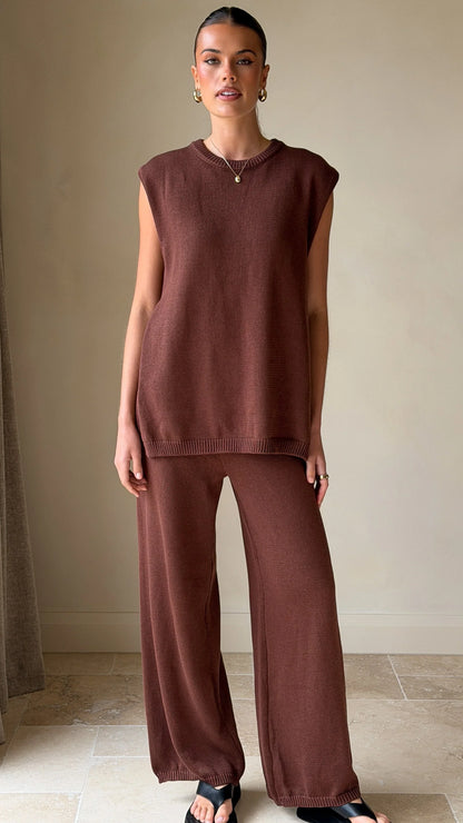 Florentine Knit Vest and Pants Set Chocolate