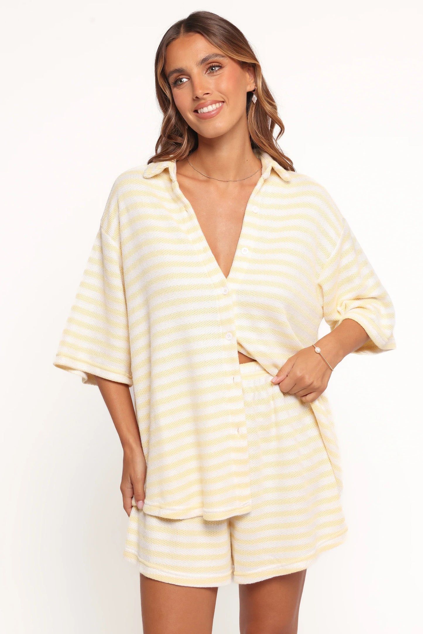 Sunny Knitted Short Set Yellow Stripe