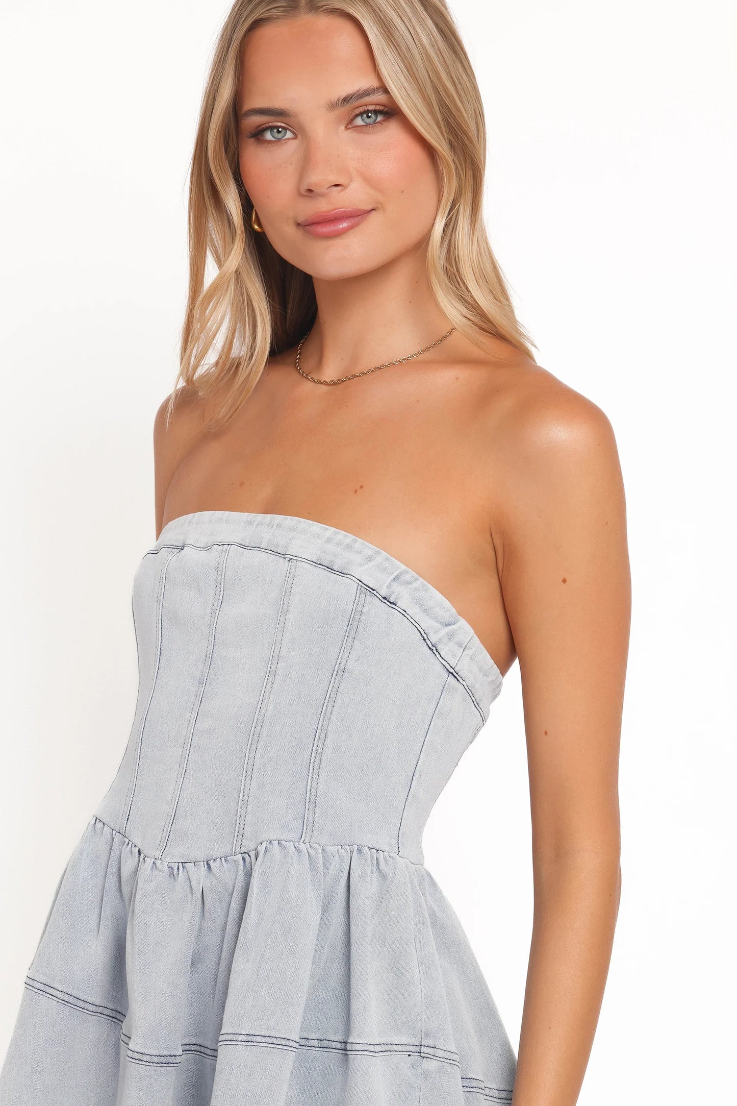 Ellen Strapless Mini Dress Light Denim