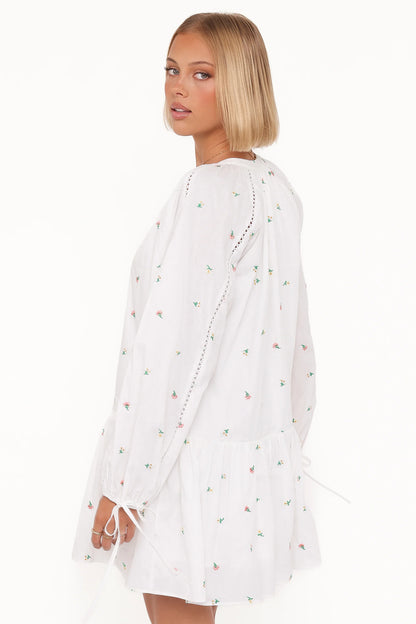 Hart Long Sleeve Mini Dress White Floral