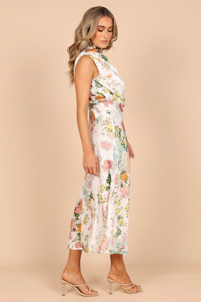 Anabelle Halter Neck Midi Dress White Floral