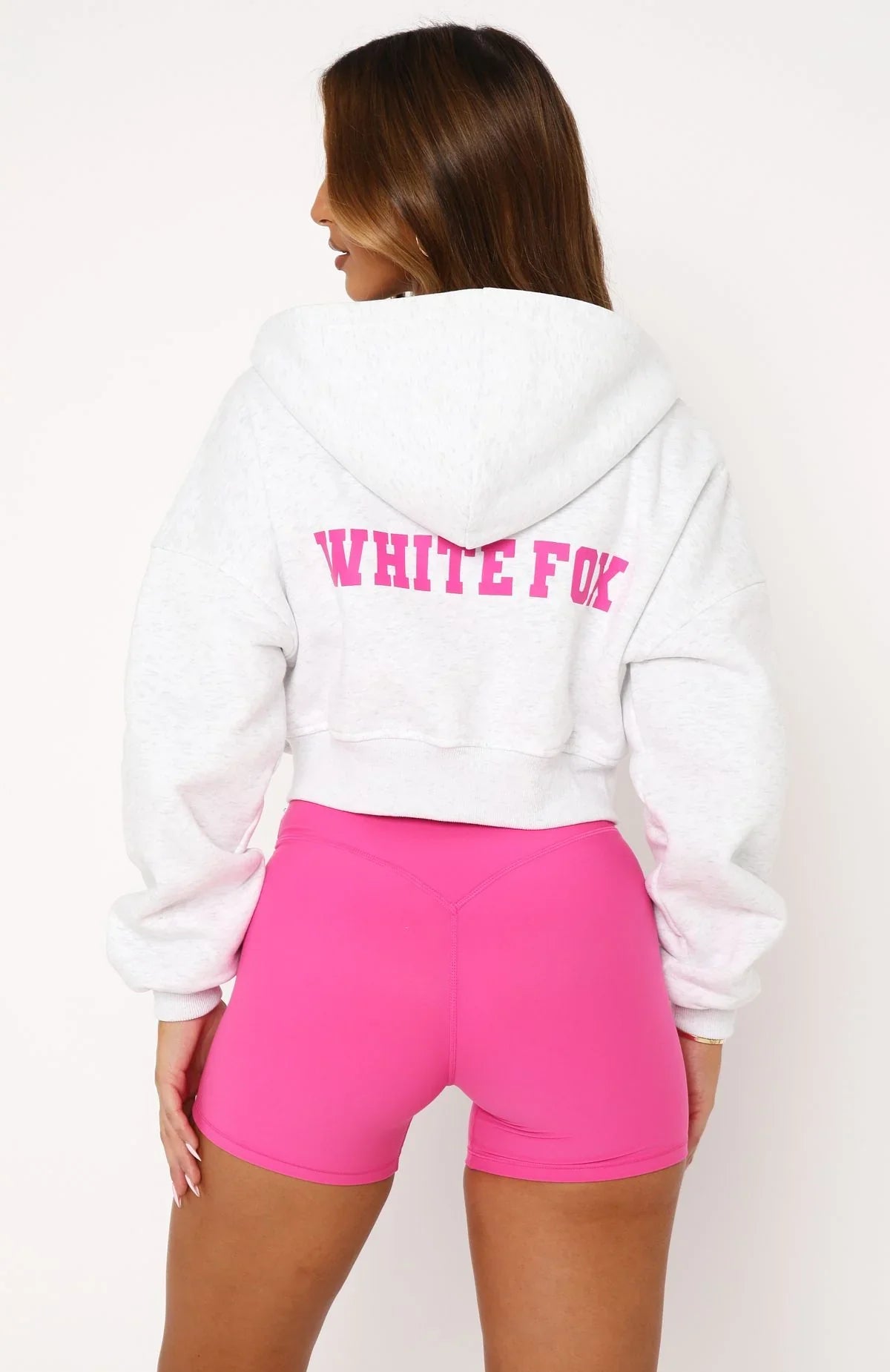 Stepping Out Cropped Hoodie Grey Marle Pink