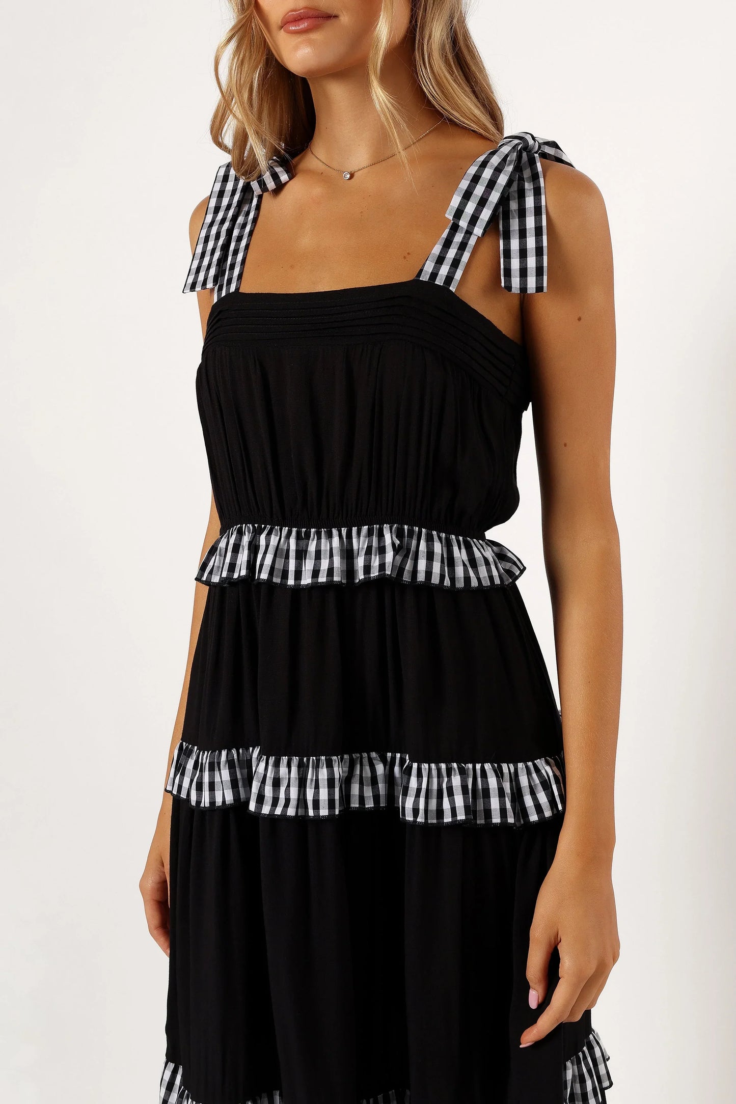 Chanty Tiered Midi Dress Black Gingham