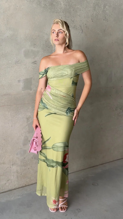 Lena Maxi Dress Olive Floral