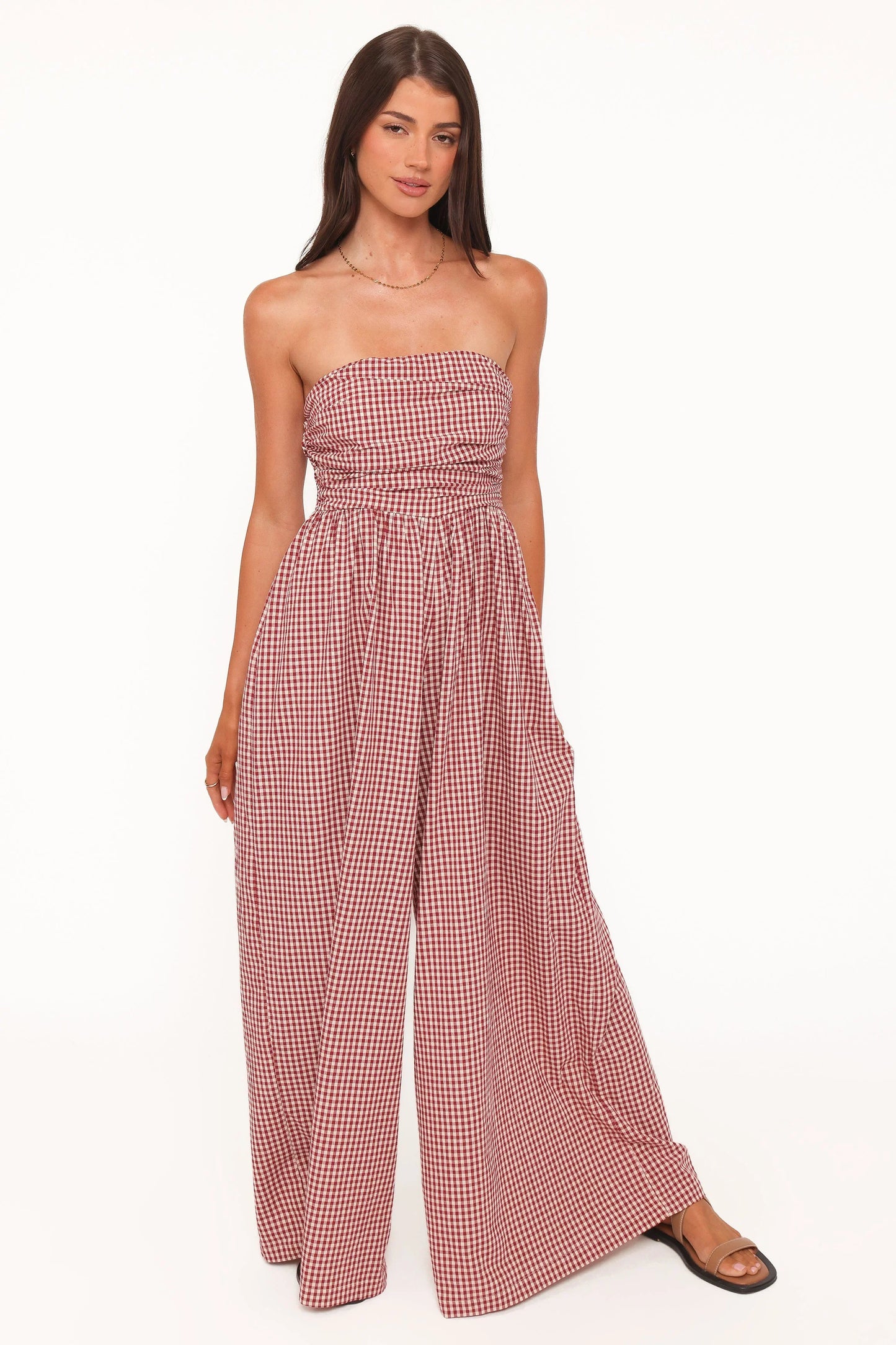 Paige Strapless Jumpsuit Red Gingham