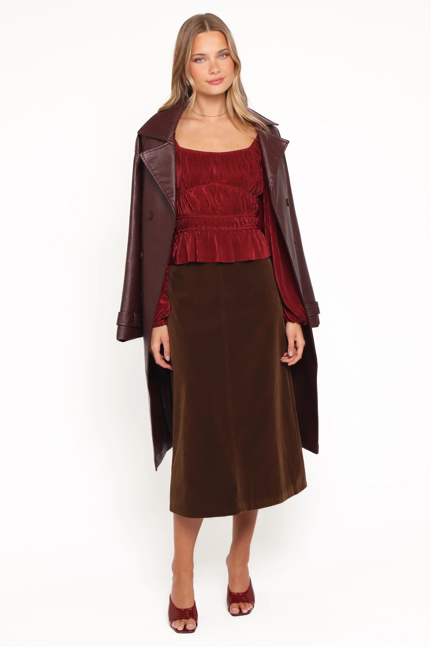 Halina Velvet Midi Skirt Chocolate