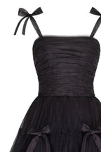 Adorable midi tie strap black tulle dress