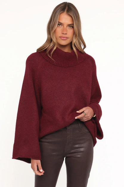 Bindy Cowlneck Knit Sweater Wine