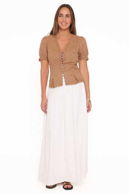 Lorraine Eyelet Top Brown