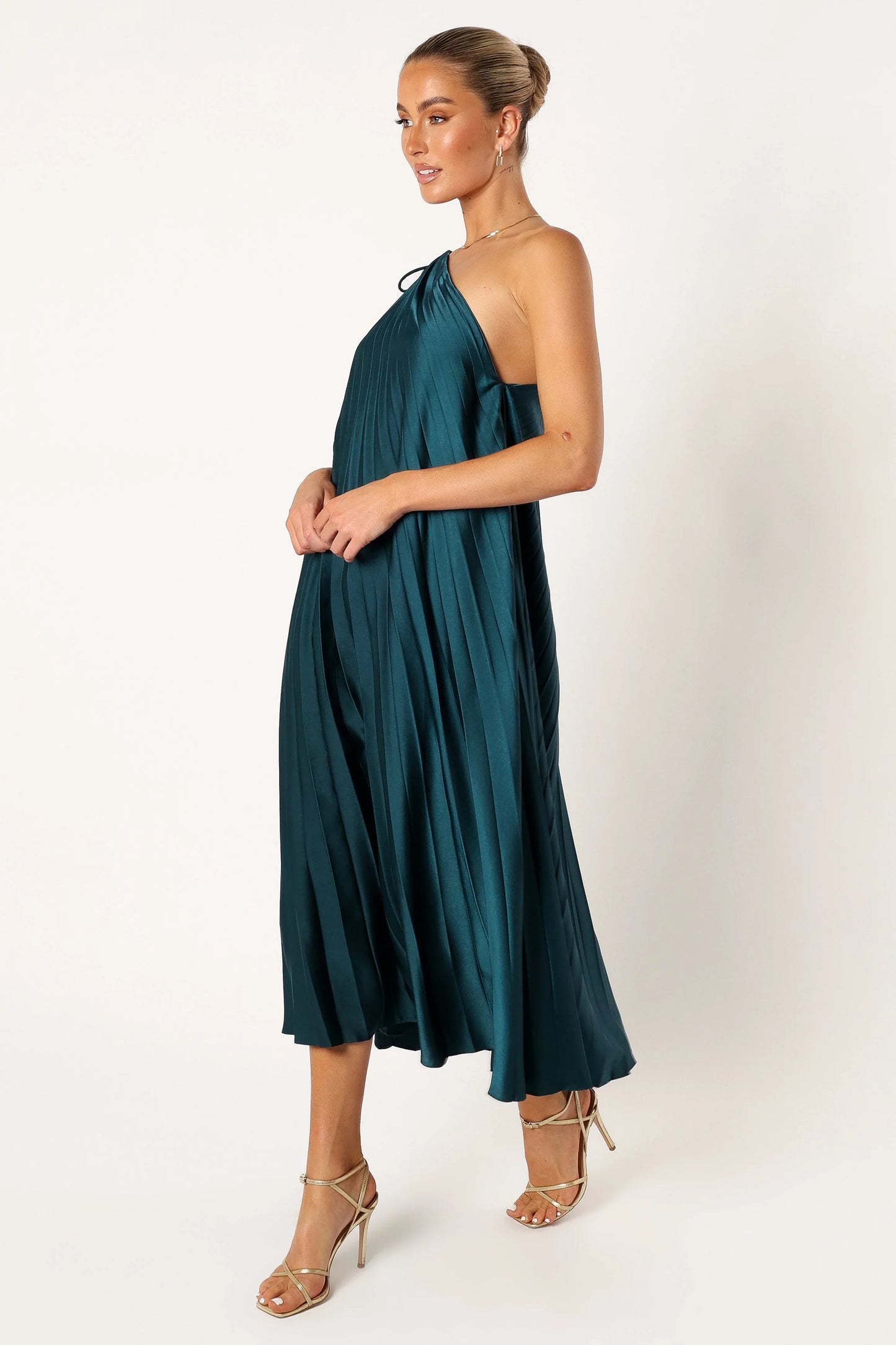 Selena One Shoulder Midi Dress Emerald