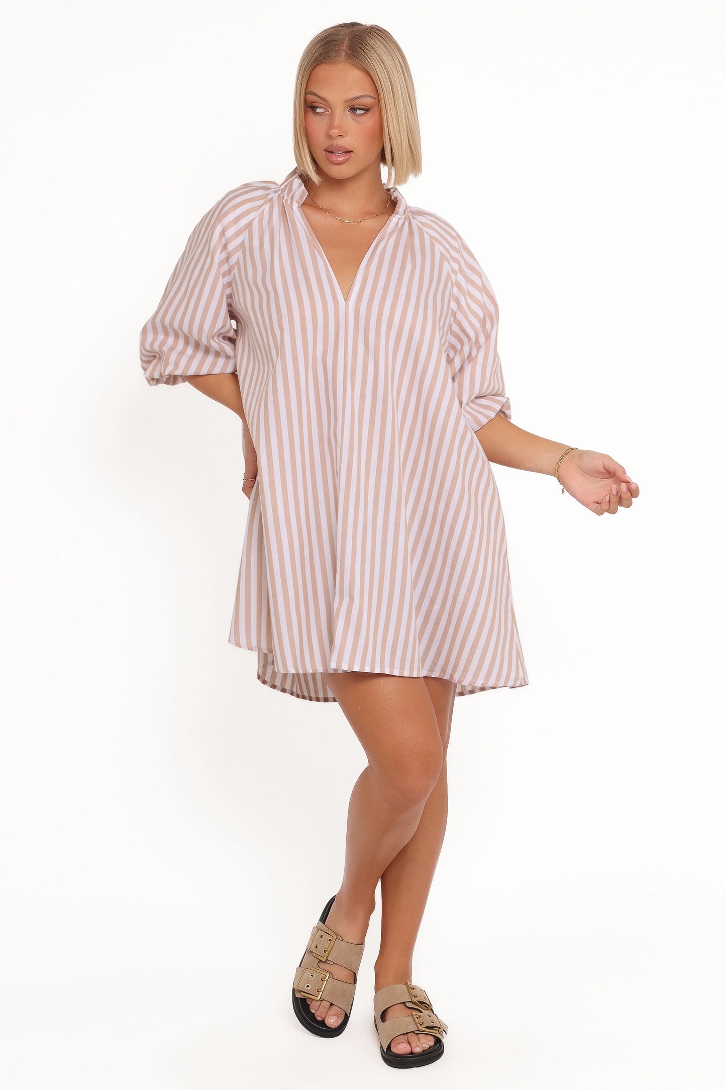 Doran Mini Dress Beige White