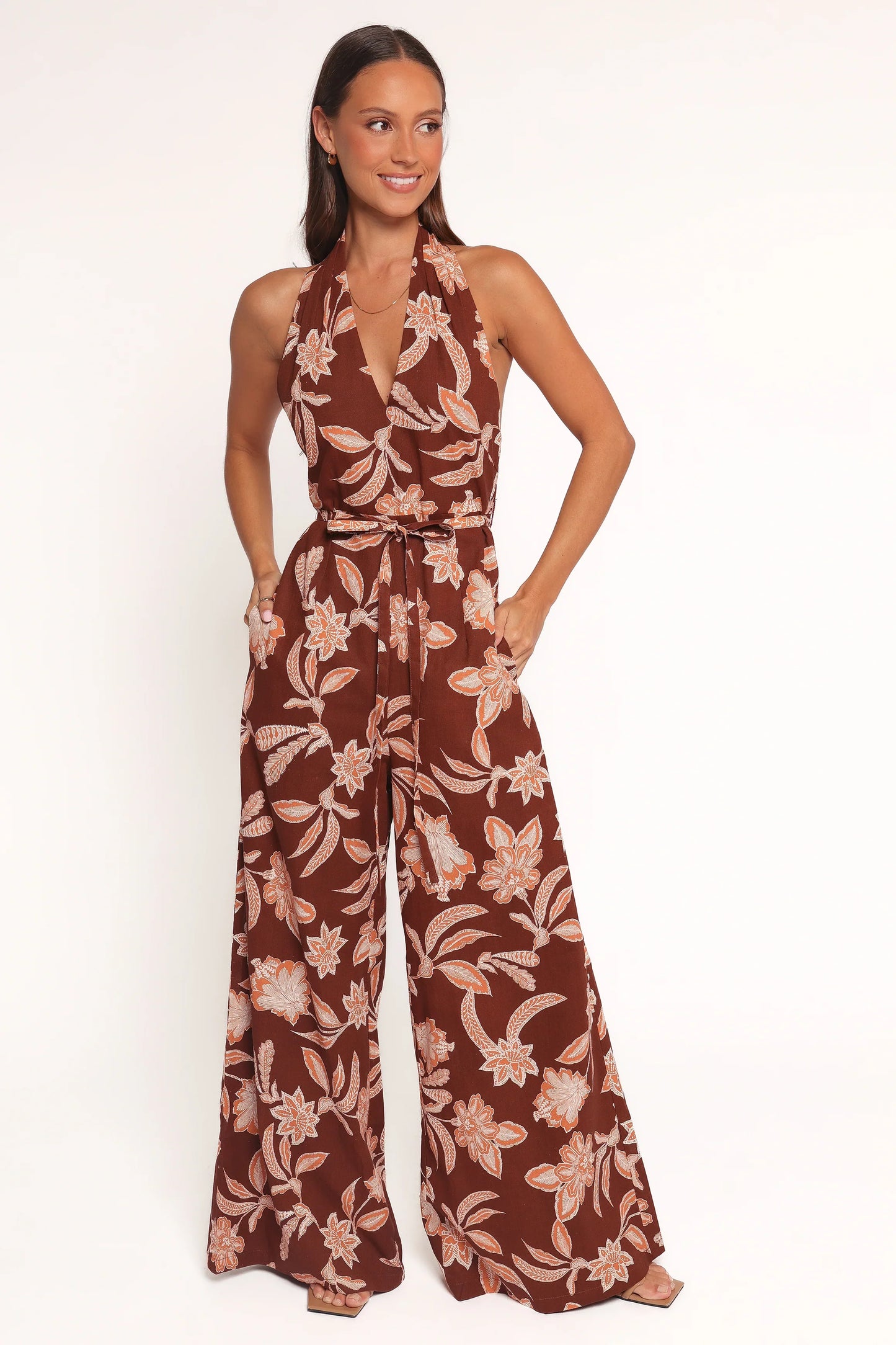 Kehlani Halterneck Jumpsuit Orange Floral
