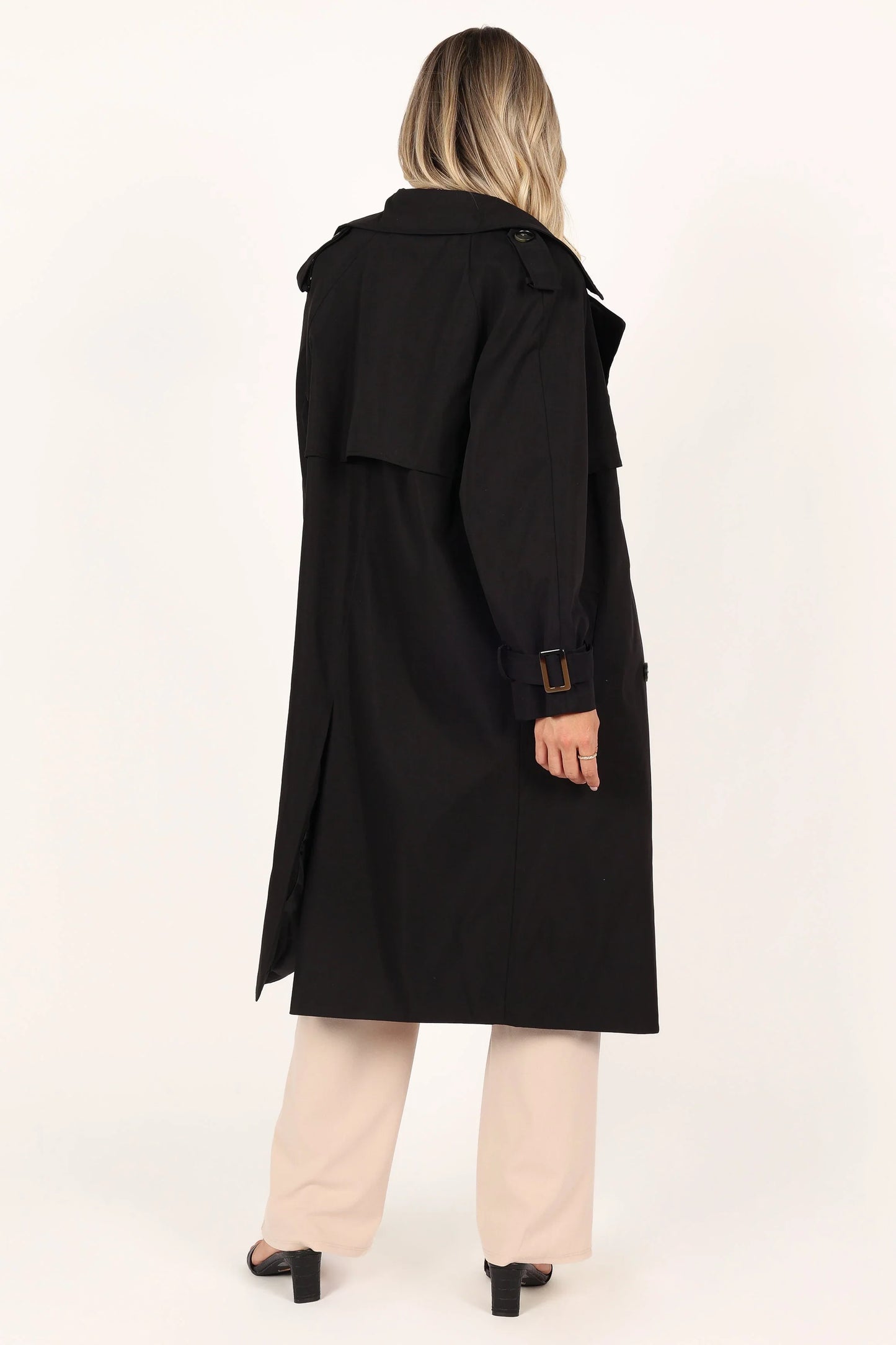 Trina Button Front Trench Coat Black