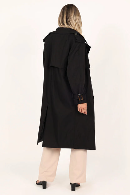 Trina Button Front Trench Coat Black