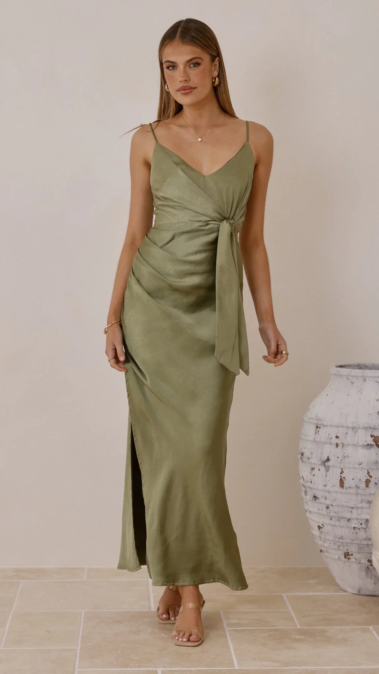 Yasmeen Tie Front Maxi Dress Olive