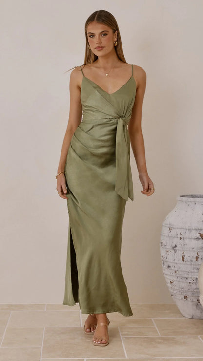 Yasmeen Tie Front Maxi Dress Olive