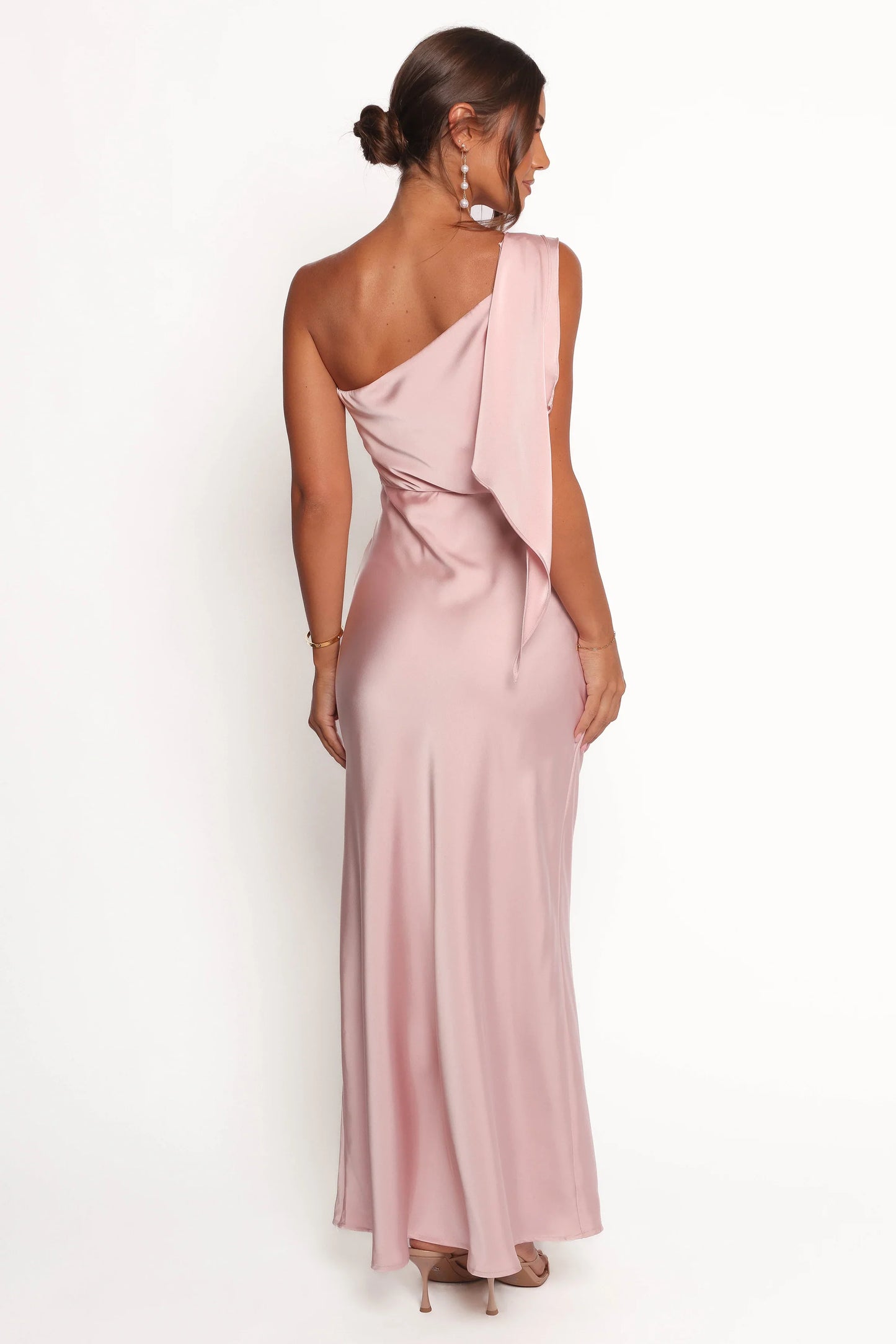 Lolana Draped One Shoulder Dress Pale Pink