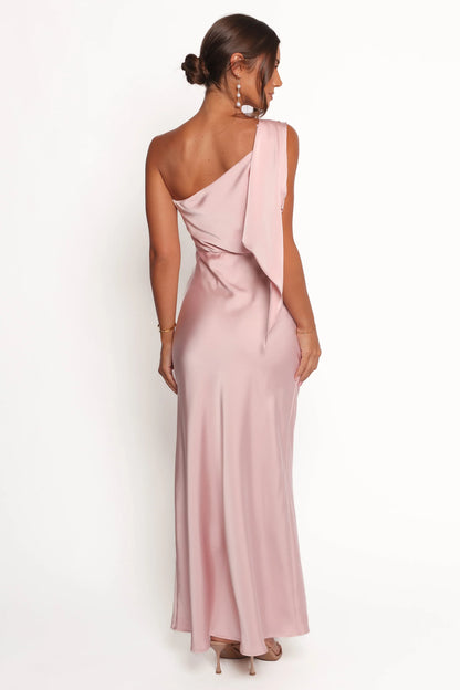 Lolana Draped One Shoulder Dress Pale Pink