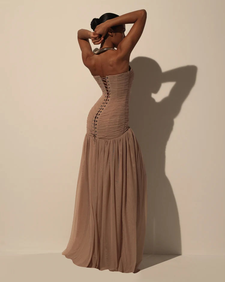Maxi Dress in Italian Mesh with Corset Bodice