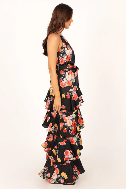 Sarona Halterneck Maxi Dress Black Floral