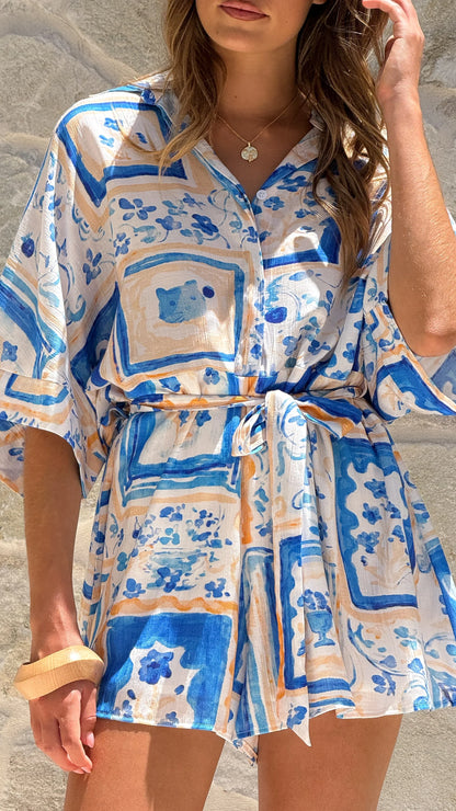 Carmen Playsuit Blue Yellow Print