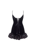 Black velvet mini dress with 3D flowers