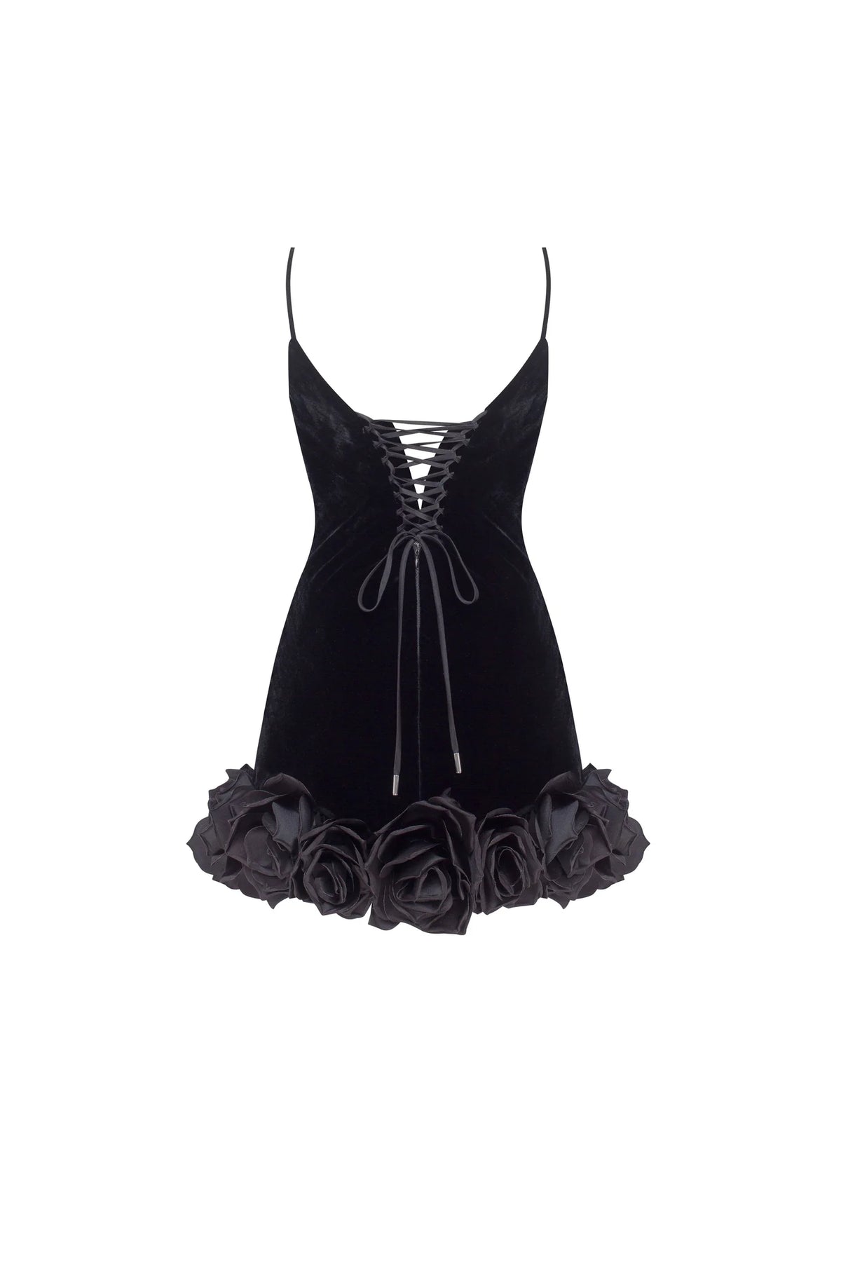 Black velvet mini dress with 3D flowers