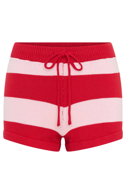 Chill Day Knit Shorts Red Pink Stripe