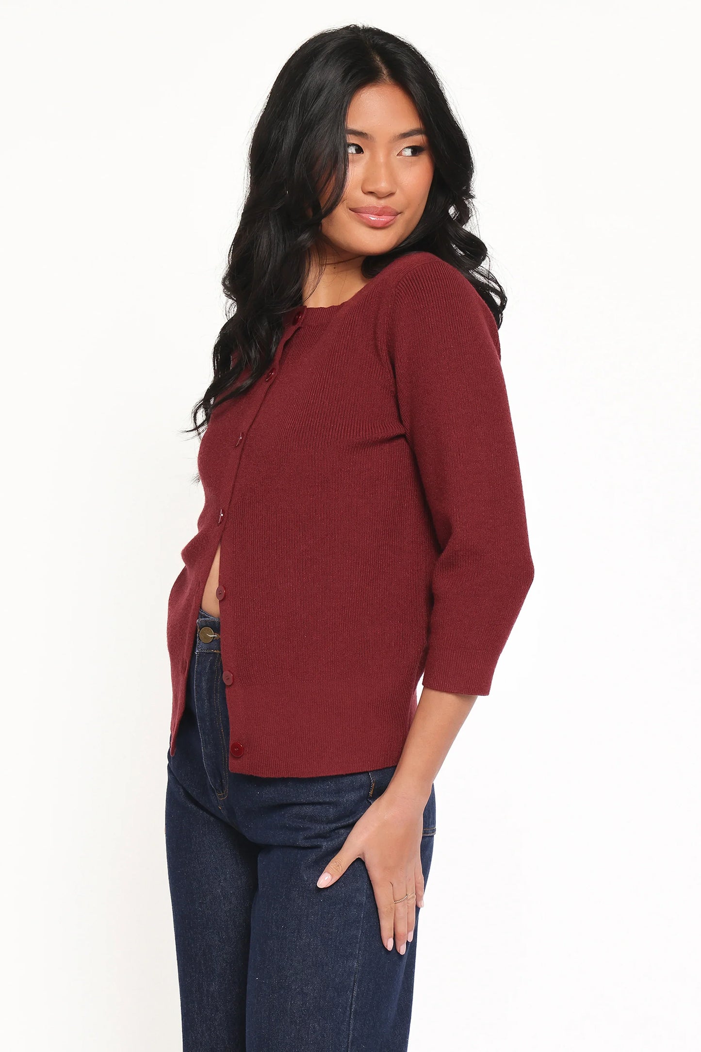 Cataline Button Front Top Wine
