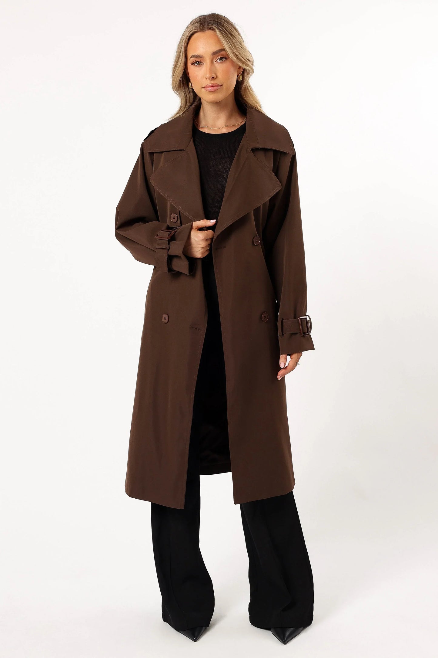 Billy Button Front Trench Coat Chocolate Brown