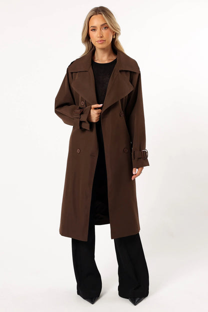 Billy Button Front Trench Coat Chocolate Brown