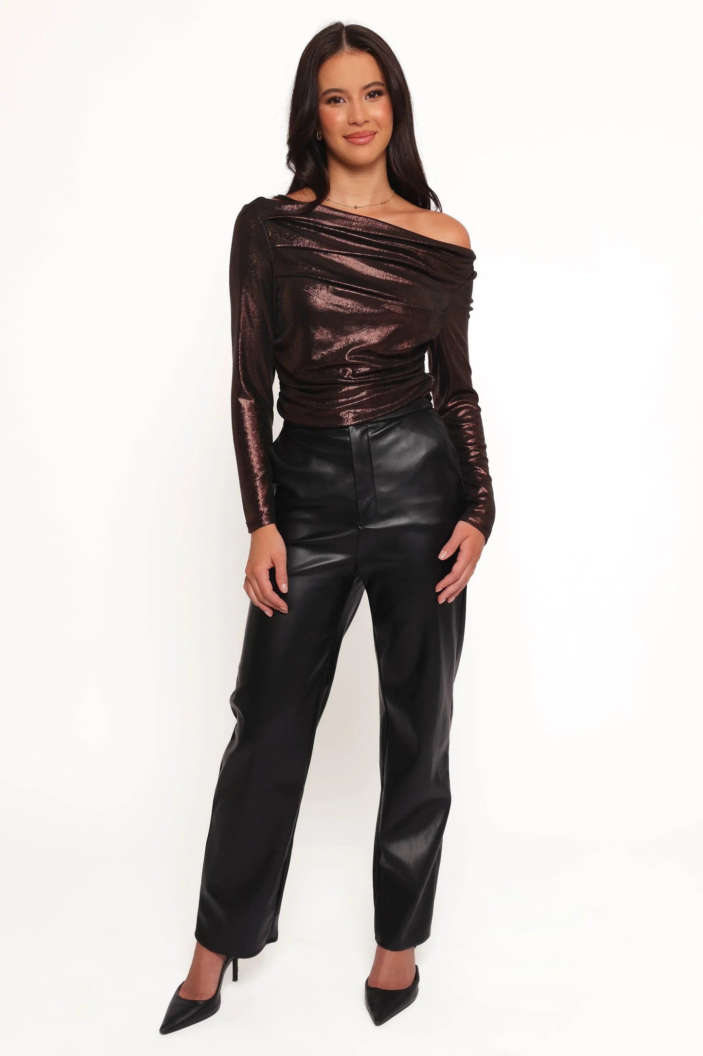 Peppita Metallic Off Shoulder Top Bronze