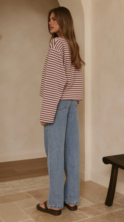Solana Long Sleeve Top Pink Choc Stripe