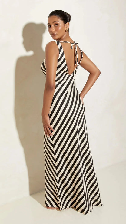 Ellery Maxi Dress Black Beige Stripe