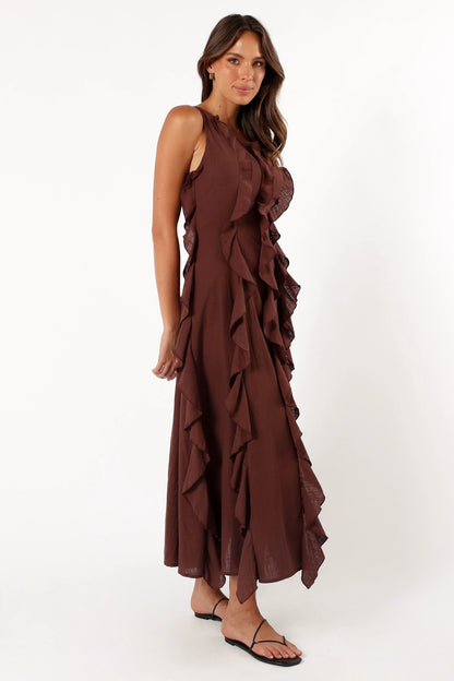 Maggy One Shoulder Dress Chocolate