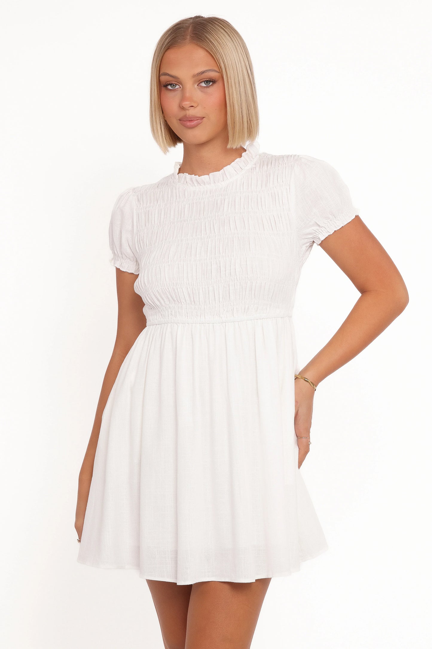 Emari Puff Sleeve Mini Dress White