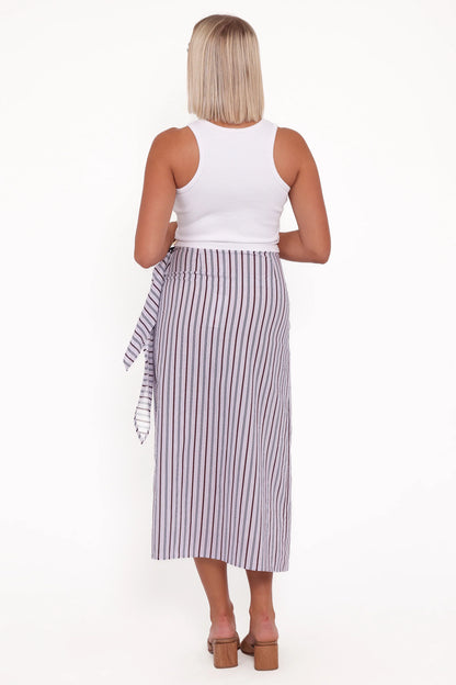 Jacey Wrap Midi Skirt Midnight Stripe