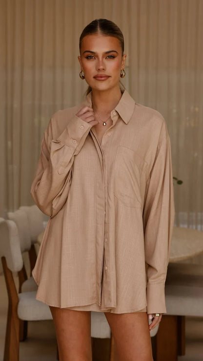 Charla Button Up Top Mocha