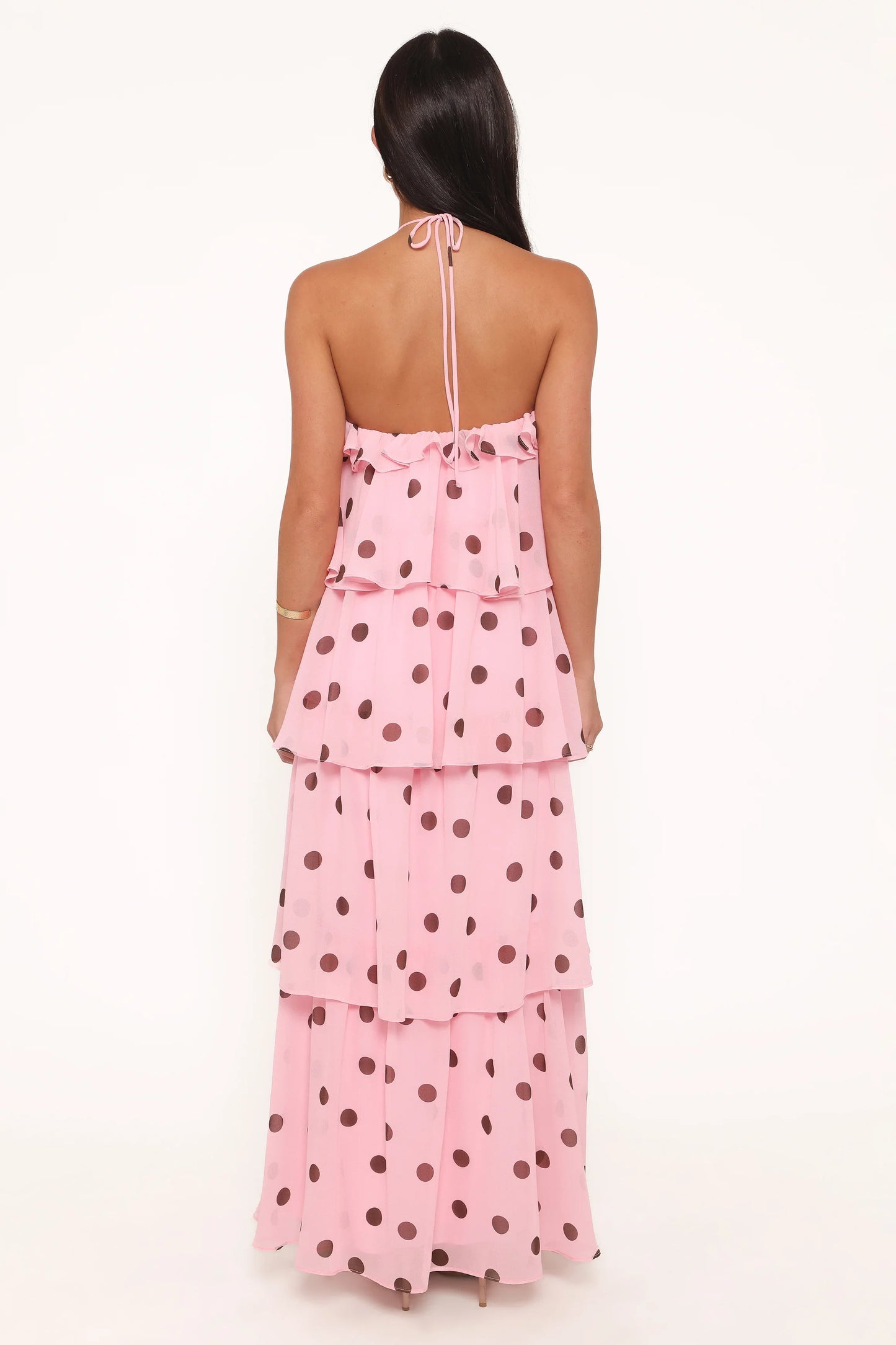 Chasity Halterneck Maxi Dress Pink Polka Dot