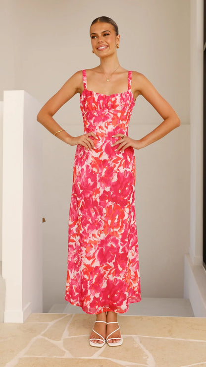 Margo Midi Dress Pink Red Floral