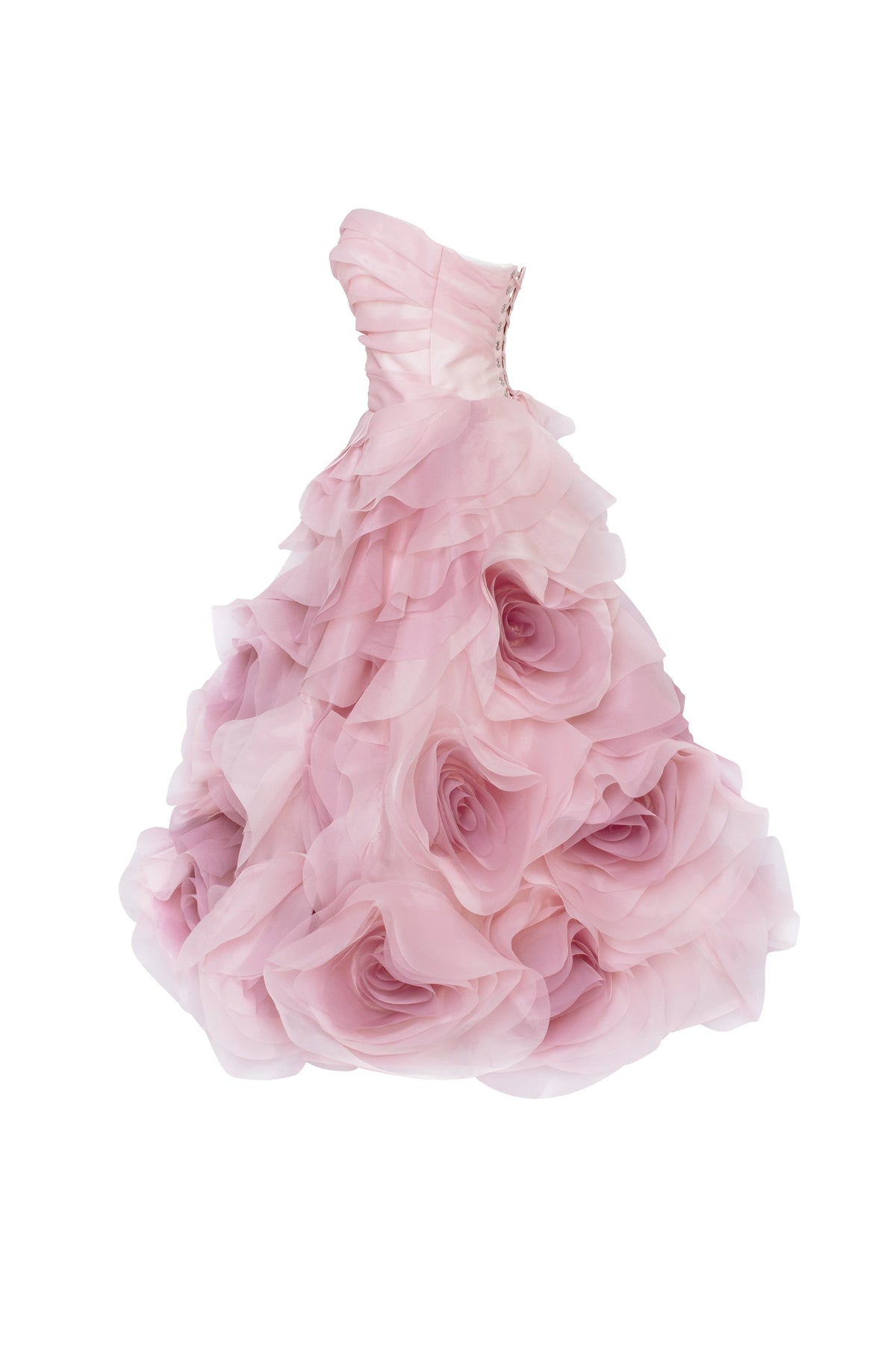 Dramatic flowered organza midi dress in misty rose Glow Up