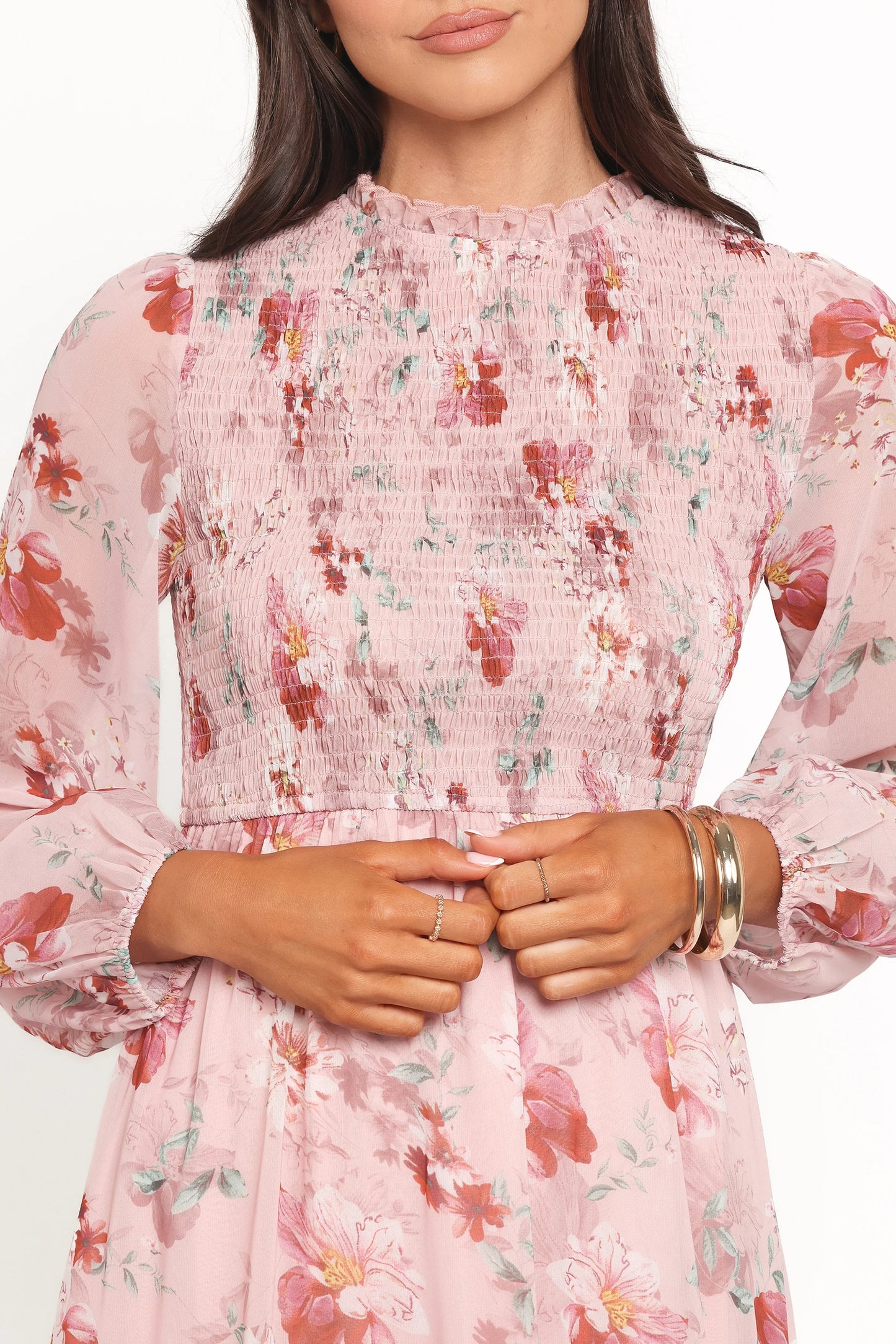 Alamea Long Sleeve Midi Dress Pink Floral