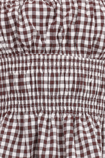 Amity Strapless Top Brown Gingham