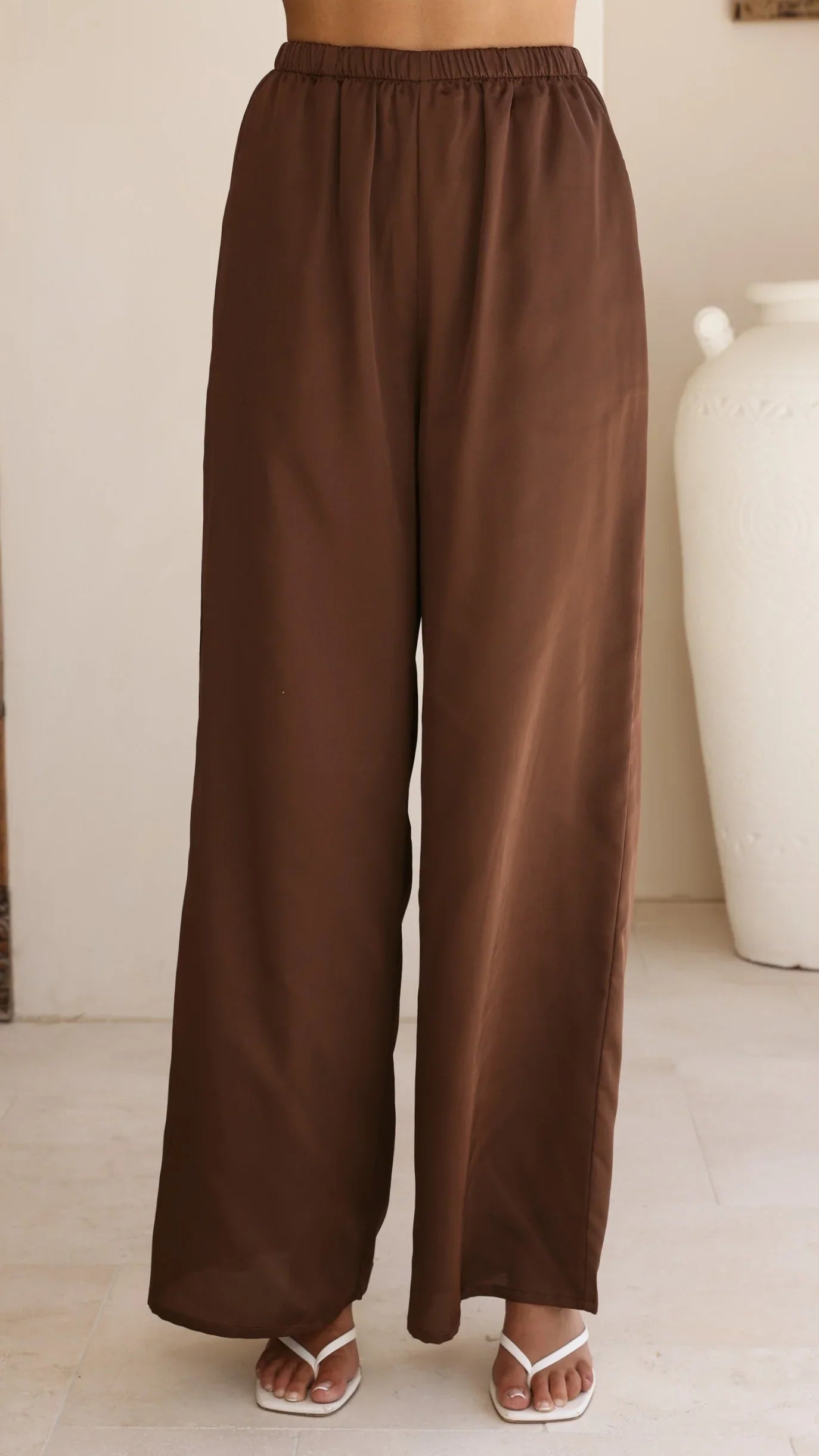 Hayleigh Asymmetrical Top and Pants Set Chocolate Lace