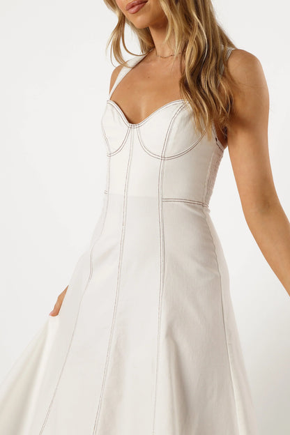 Everly Crossback Midi Dress White Denim