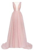 Misty Rose Bow Back Maxi Evening Tulle Dress